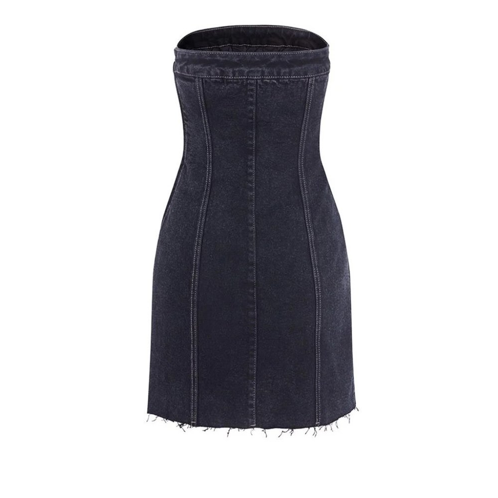 Strapless Denim Short Dress Black - D0504